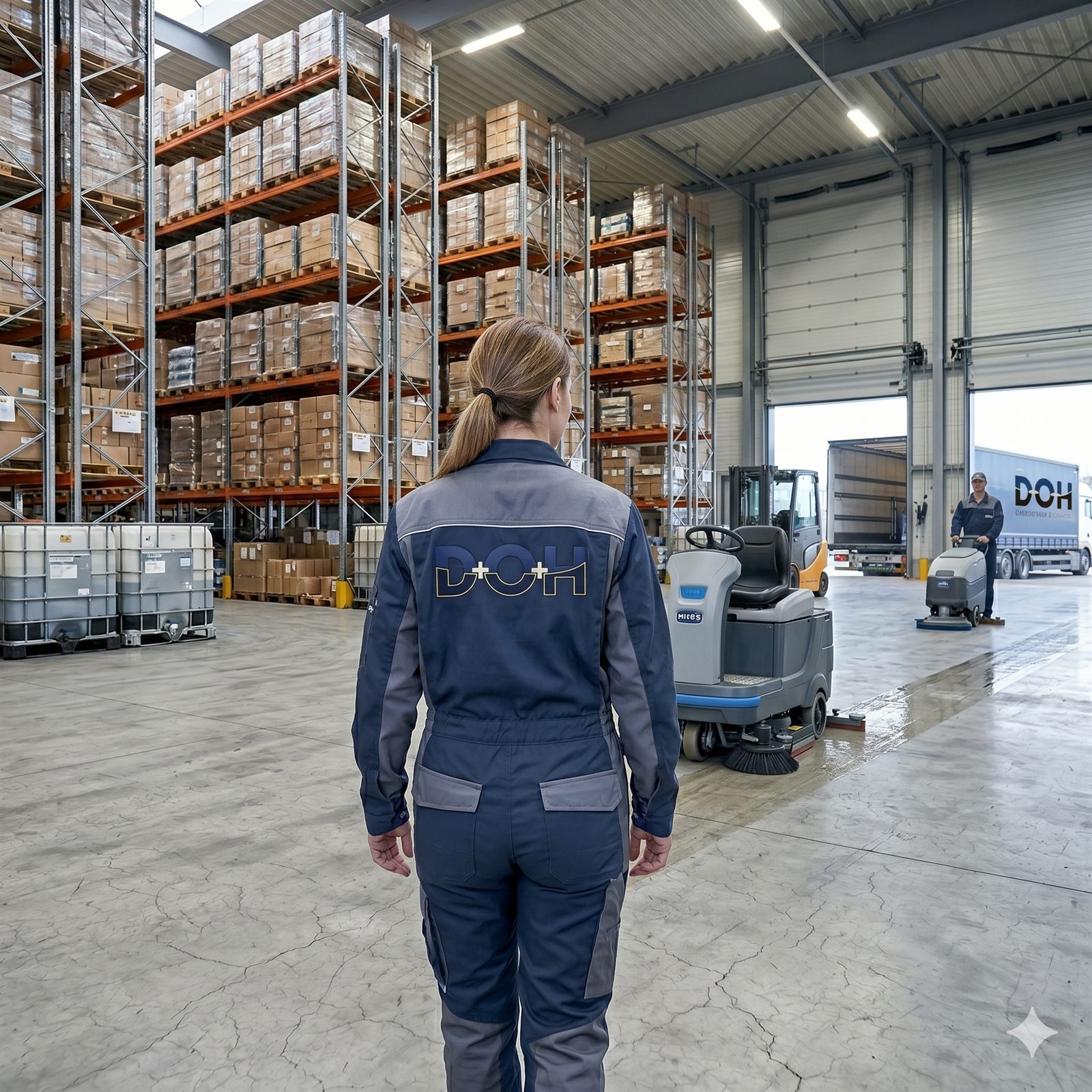 Colaboradora de Grupo DOH en almacén industrial