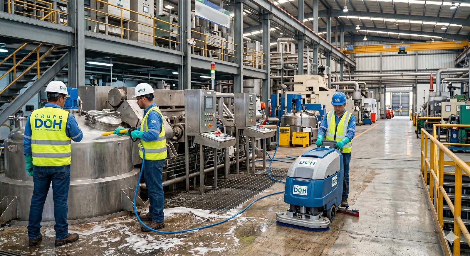 Personal de Grupo DOH realizando limpieza industrial en planta