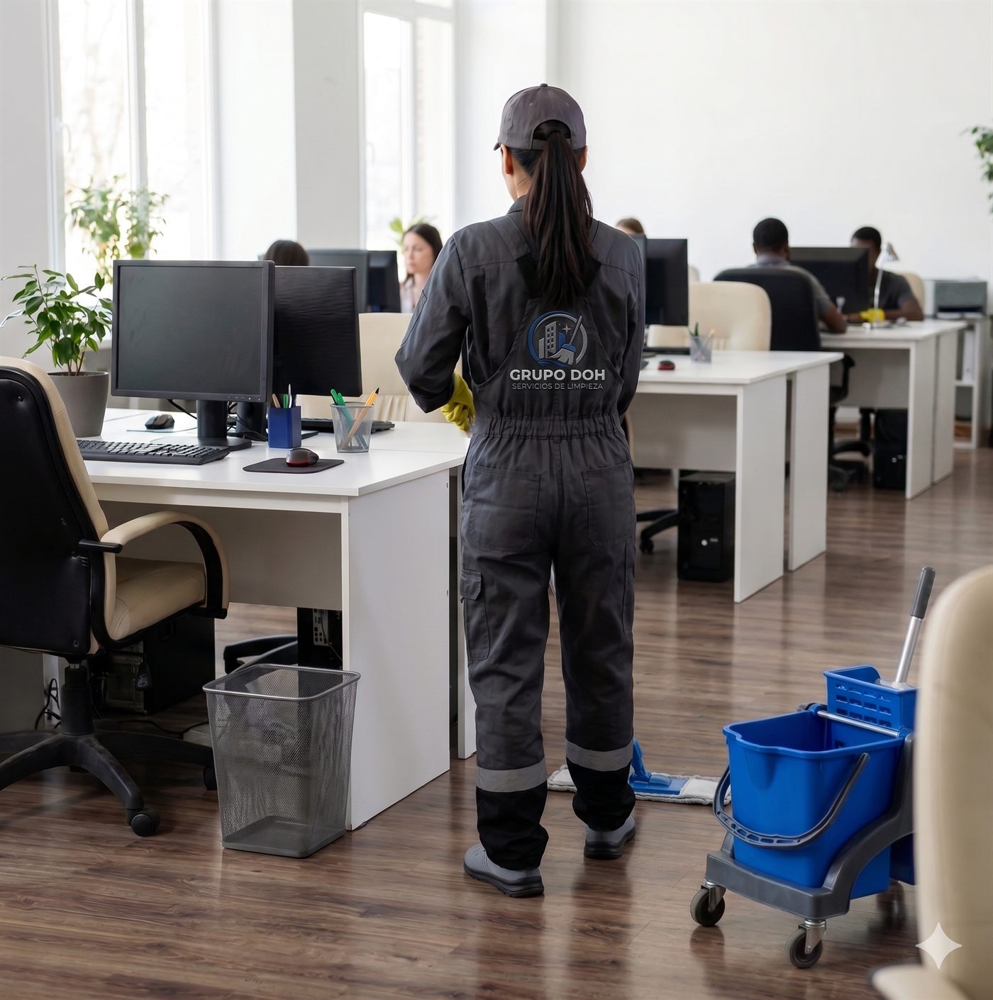 Personal de Grupo DOH en servicio de limpieza de oficinas